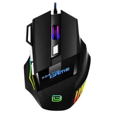 Imagem de Mouse para jogos profissional leve e preto OEM para PC/Mac/Laptop, óptico e ergonômico, luz de fundo RGB com mudança de 7 cores, destros + canhotos com 3 botões, sensor de 1200 DPI