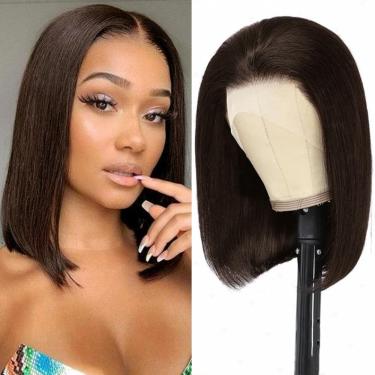 Imagem de Peruca Utide Dark Brown Bob 100% cabelo humano 14" 180% de densidade