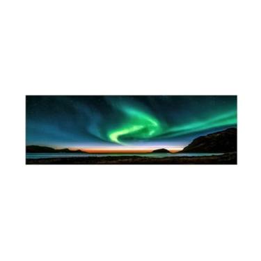 Imagem de Pintura de paisagem - Imagem de arte de parede em tela - Aurora Boreal céu estrelado - impressões em tela natureza para sala de estar quarto decoração de casa 20 x 60 cm 8 x 24 pol sem moldura