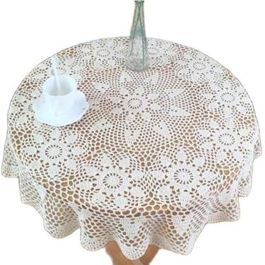 Imagem de Flores Redondas Feitas à Mão Capa De Mesa De Crochê Pano De Cozinha Café Chá Toalha De Mesa Festa Decoração De Casa, Beige, 90cm