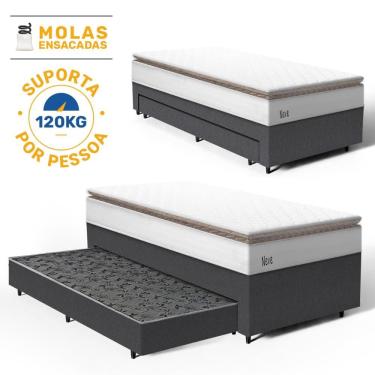 Imagem de Cama Box com Colchão de Molas Ensacadas Pillow Top Neve + Auxiliar de Espuma Unique Solteiro 88cm
