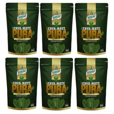 Imagem de 6 Erva Mate Chimarrão BARÃO PURA FOLHA Selecionadas 500g - Barão de Co