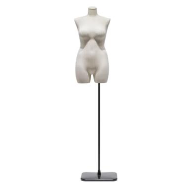 Imagem de CUTPOIY Formato de vestido feminino plus size com base de suporte de metal quadrado preto, manequim de meio corpo para exibição de roupas femininas, manequim ajustável em altura (tamanho: com braços