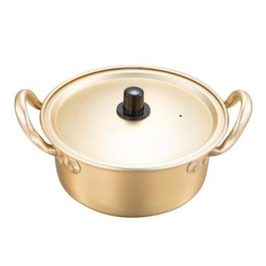 Imagem de Pote de ramen corea ramen panela dupla alça dupla alumínio macarrão rápido panela para camping de dormitório doméstico dourado