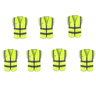 Imagem de Colete Faixa Sinalizador EPI Kit 7 Und Fluorescente Refletivo Obra Tra