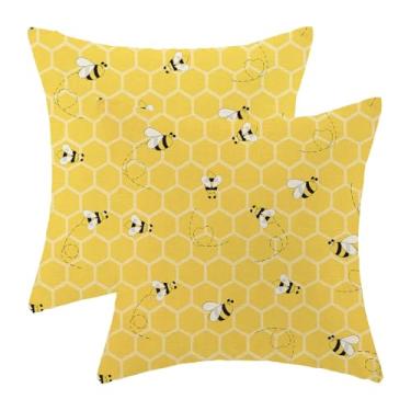 Imagem de OFIRD Capas de almofada de verão 18 x 18 pacote com 2 capas de almofada de abelha amarela, capa de almofada decorativa moderna de férias sazonais para casa de campo, sofá, decoração ao ar livre