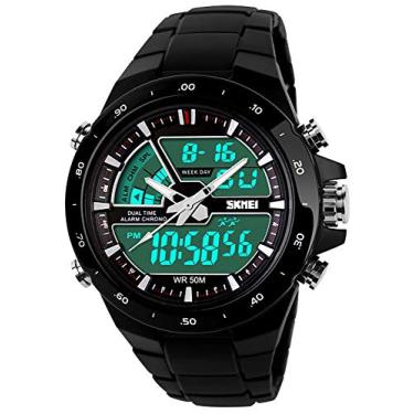 Imagem de FANMIS Relógio esportivo masculino analógico, digital, 50 m, à prova d'água, multifunções, alarme, retroiluminação, relógio dourado, 1 preto, Digital