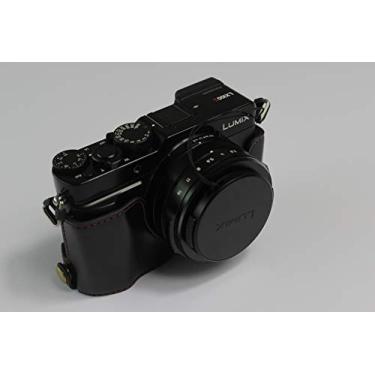 Imagem de Capa LX100 II, BolinUS feita à mão de couro PU meia câmera capa inferior abertura versão para Panasonic Lumix DC-LX100 II com alça de mão, Preto
