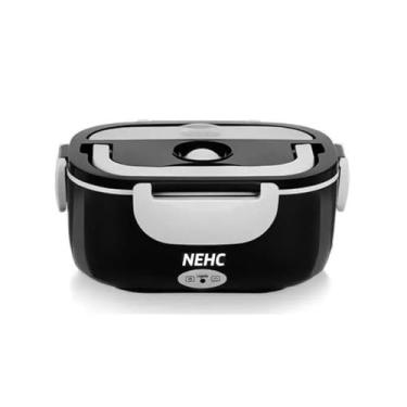 Imagem de Marmita Térmica Elétrica, 1,5L, 220V/12V, Preta, com Divisórias e Talheres