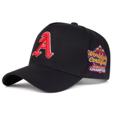 Imagem de Boné Beisebol Masculino Bordado Letra A Ajustável ElaShopp, Preto