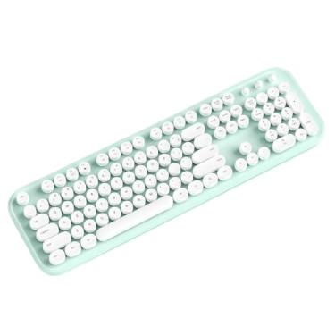 Imagem de TISHLED Teclado de máquina de escrever sem fio 2,4 GHz 104 teclas tamanho completo com teclas silenciosas teclado de membrana para jogos estético, teclas redondas ergonômicas para Win/Mac/PC/laptop, 2