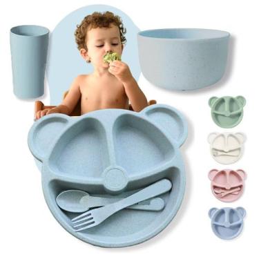 Imagem de Kit Refeição Infantil P/ Introdução Alimentar Pratinho 5 Pçs - Fx, Azu