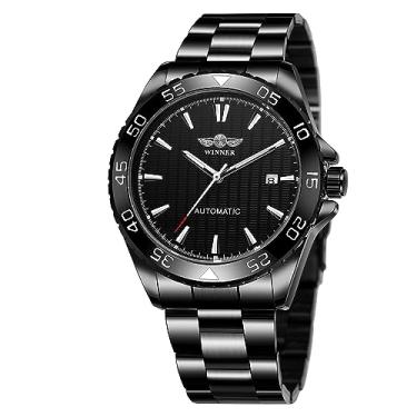 Imagem de FORSINING Relógio de pulso masculino mecânico analógico estilo esportivo com pulseira de couro, Preto 2, Turbilhão