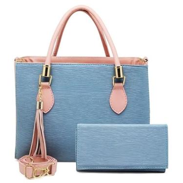 Imagem de Kit bolsa + carteira Tradicional Moderna Transversal Feminina (AZUL/ROSA,M)