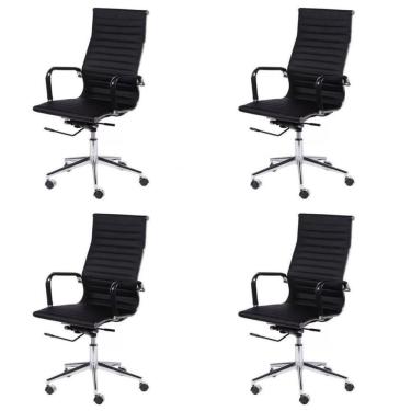 Imagem de Conjunto 4 Cadeiras de Escritório Com Rodízios Esteirinha Alta Corino Or Design Preto