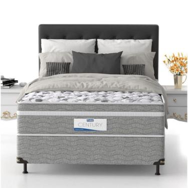 Imagem de Cama Box De Casal Probel Century D28 Com Molas Pocket E Pillow Euro 70X138X188Cm Branco Com Cinza