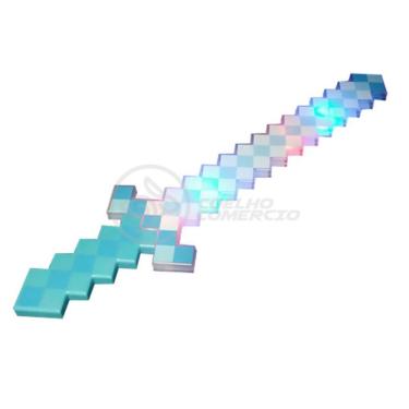 Imagem de Kit Brinquedo Espada Pixel Minecraft 58cm C/Som Luz+3 Pilhas