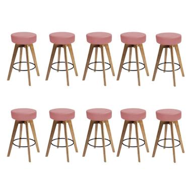 Imagem de Kit 10 Banqueta Alta Redonda Giratória Elsa Madeira Balcão Suede Rose Gold