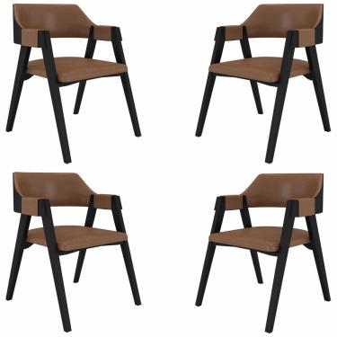 Imagem de Kit 4 Cadeiras Sala De Jantar E Jogos Carteados Madeira Maciça Poker Pu Caramelo/preto G42 - Gran Belo