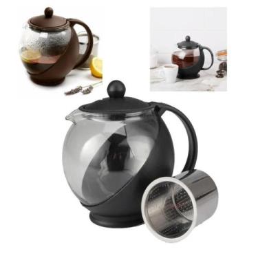 Imagem de Bule para cha chaleira de vidro 1250ml com infusor inox jarra filtro c