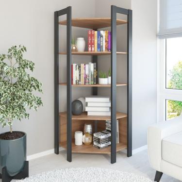 Imagem de Estante De Canto 5 Prateleiras Haia Yescasa Amêndoa/preto