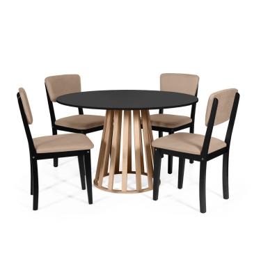Imagem de Mesa De Jantar Redonda Gabi Pret/jade Com 4 Cadeiras Estofadas Ella Preto/marrom Claro