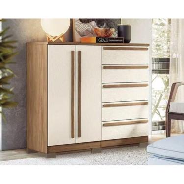 Imagem de Cômoda Málaga Gold 5 Gavetas em MDF com Puxador em MDF Bege para Quarto Casal