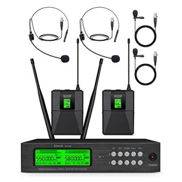 Imagem de Kimyah Sistema De Microfone Lapela E Headset Sem Fio Kimyah, Microfones Bodypack Uhf Duplos, 2 Microfones, Alcance 100 Metros, Ideal Para Ensino Religioso Palestras (Ky-6208)