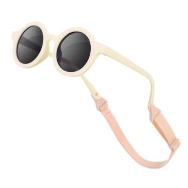 Imagem de VideMundi Óculos de sol para bebês com alça polarizada flexível UV400 para bebês meninos meninas de 0 a 36 meses, Branco creme, Baby