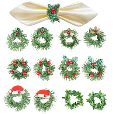 Imagem de Samhe Conjunto De 12 Anéis Guardanapo Natal, Guirlanda Folhas Verdes Para Festa Fim Ano, Jantar, Casamento, Banquete, Mesa Decoração