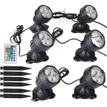Imagem de yoosuml Luzes De Lago, Fonte Led Coloridas, Holofote Rgb Com Temporizador Ip68, À Prova D'Água, Suporte Submersível Pontas Para Jardim, Gramado E Quintal (Conjunto 6)