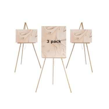 Imagem de DJAR Cavalete De Madeira Com 3 Peças 63" Para Sinalização, Altura Ajustável Uso Duplo, Piso Casamento, Quadro Boas-Vindas, Pôster, Imagem, Foto - Natural