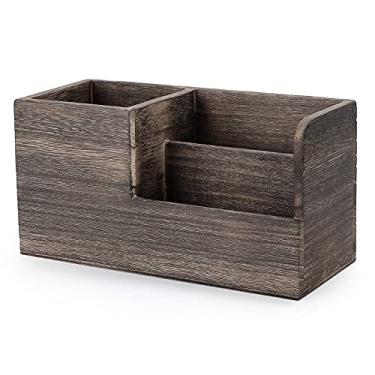 Imagem de BTSKY Porta-lápis de mesa, retrô, de madeira, multifuncional, organizador de artigos de papelaria, caixa de armazenamento, caneta/lápis, cartões de nome comercial, suporte de controle remoto