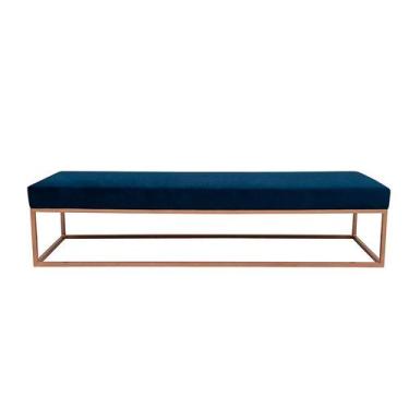 Imagem de Banco 3 Lugares Giulia Veludo Azul e Dourado 180 cm - Mobly
