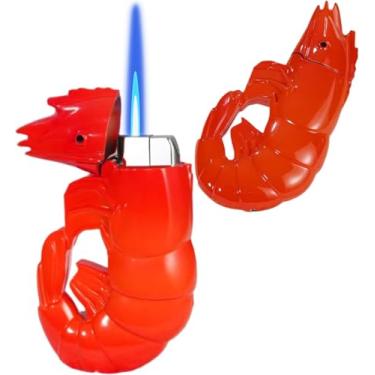 Imagem de Isqueiro de tocha, design criativo exclusivo de camarão butano, chama ajustável à prova de vento, isqueiro frio de butano recarregável para presentes, homens, senhoras (gás não incluído)