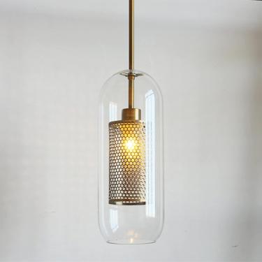 Imagem de Luminária Pendente De Vidro Transparente Cilíndrico, Lâmpada Pendente De Bronze Vintage Estilo Industrial Luminária De Teto Para Quarto, Mesa De Jantar, Café, Neutral Light, 15cm