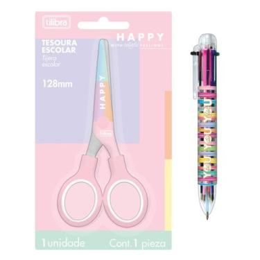 Imagem de Kit Tilibra Caneta 6 cores Bn + Tesoura Happy