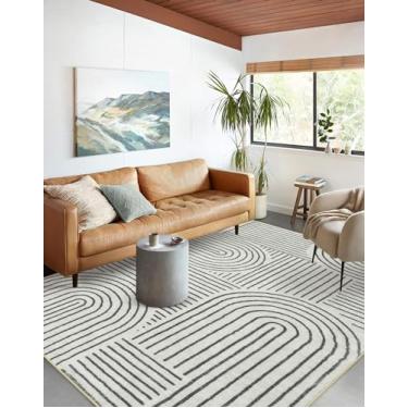 Imagem de Lahome Tapete de área lavável abstrato, tapete 12 x 18 cm para quarto, tapete antiderrapante macio para sala de estar, tapete ultrafino moderno preto e branco para sala de jantar (1,7 m x 18 cm, preto