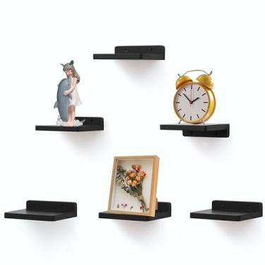 Imagem de NIUBEST Pequena prateleira flutuante, bordas de exibição de 12 x 15 cm para parede, mini prateleiras, prateleira de madeira rústica para quarto, sala de estar, banheiro, cozinha (6, preto)