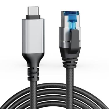 Imagem de Cabo USB C para Ethernet de 25 pés, rede Gigabit, cabo LAN redondo tipo C para RJ45, conectado diretamente, compatível com Thunderbolt 3/4, para MacBook Pro/Air, iPhone 15, iPad Pro, Galaxy