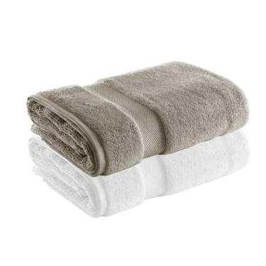 Imagem de Jogo de Toalha de Banho Super Soft Zero Twist, 2 peças, 70x140cm, Algodão, Toque Macio, 500g/m², Altihaus, Alta Absorção, Durabilidade (Branco/Taupe)