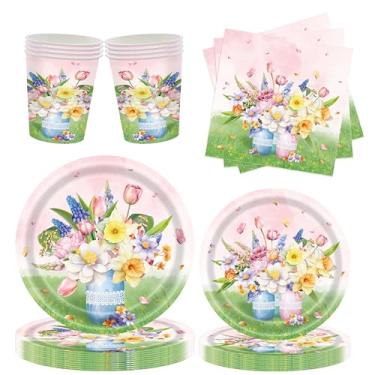Imagem de Conjunto de artigos de festa floral, pratos de papel, copos e guardanapos, tema de jardim, pacote com 20 convidados