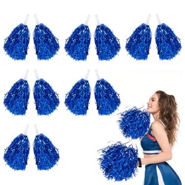 Imagem de RAINFLOW Pom Poms Cheerleading - 12 peças de pompons de torcida de plástico metálico com alça de bastão, flor de mão de torcida para jogos, esquadrões esportivos, festa de dança Sportsteam Spirit