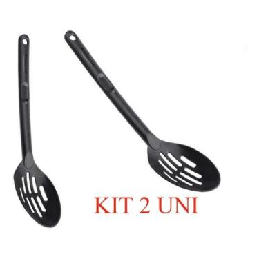 Imagem de KIT 2 Colher De Nylon Vazada Preta Utensílio Cozinha - plasutil