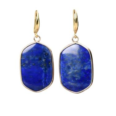 Imagem de Brincos de lápis-lazúli azul marinho para mulheres, pingente de lágrima azul, gancho, geometria, pedras preciosas, joias de orelha, presente, Zinco, Lápis-lazúli