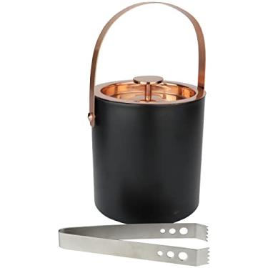 Imagem de Balde de gelo Drink Station em aço inox e parede dupla com pinca 1,8L D15xA18cm preta com cobre