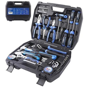 Imagem de URASISTO Kit de ferramentas domésticas para homens, conjunto de ferramentas manuais doméstico geral com martelo, alicates, chaves, soquetes para reparos, eletricistas, trabalhadores de manutenção