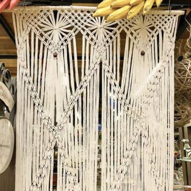 Imagem de Cortina de Macramê Fibra Natural De Coco Decoração Boho Chic Para Port