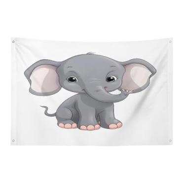 Imagem de Bandeira com quatro furos bandeiras para todos os climas, bonito desenho animado elefante impresso bandeira decorativa bandeiras de poliéster adequadas para uso interno e externo 89 x 159 centímetros