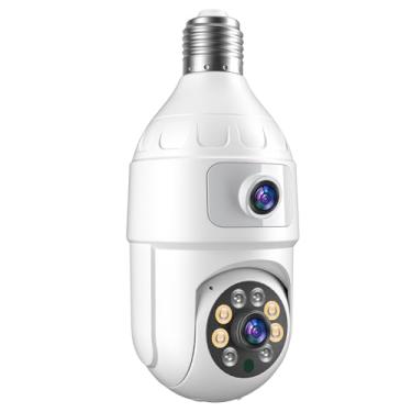 Imagem de Câmera de Segurança Wi-Fi Dupla Lente 4MP com Base E27 - Visão 360°, Rotação PTZ, Visão Noturna, Áudio Bidirecional, Alarme Sirene, Instalação Fácil em Soquete de Lâmpada